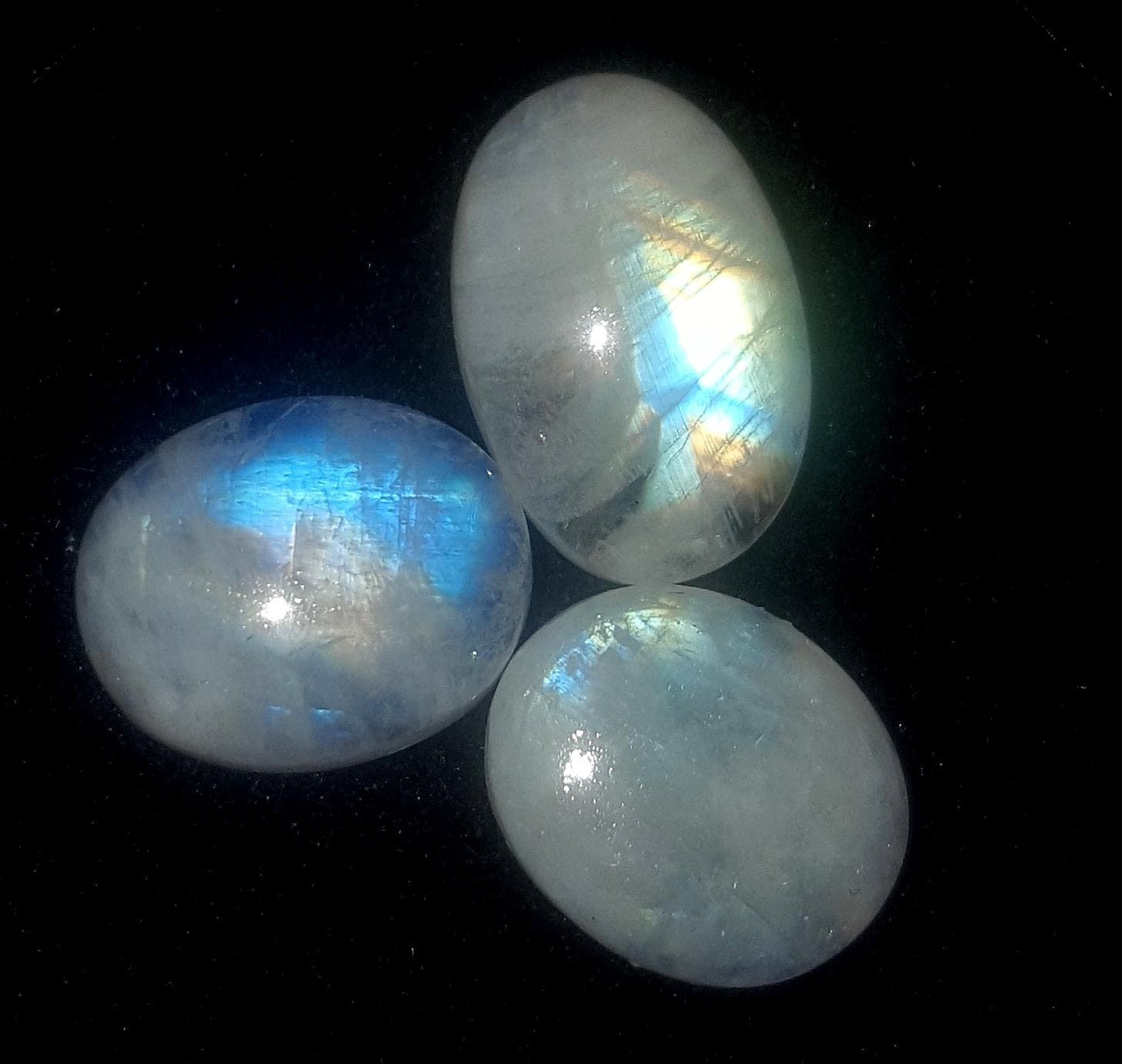 Moonstone, Natural Rainbow Moonstone, Oval Blue Flashy Gemstone Lot, 29.80 Carat, Size-9x13.5x4.5mm To 11x16.5x6mm, Gift For Her, Pc-3