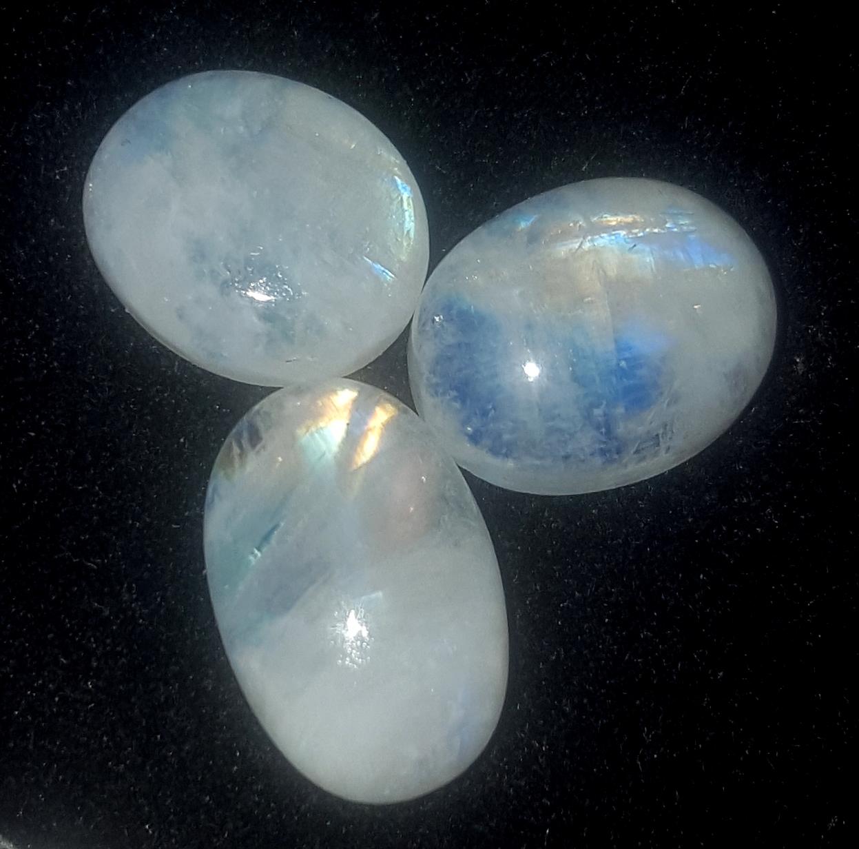 Moonstone, Natural Rainbow Moonstone, Oval Blue Flashy Gemstone Lot, 29.80 Carat, Size-9x13.5x4.5mm To 11x16.5x6mm, Gift For Her, Pc-3