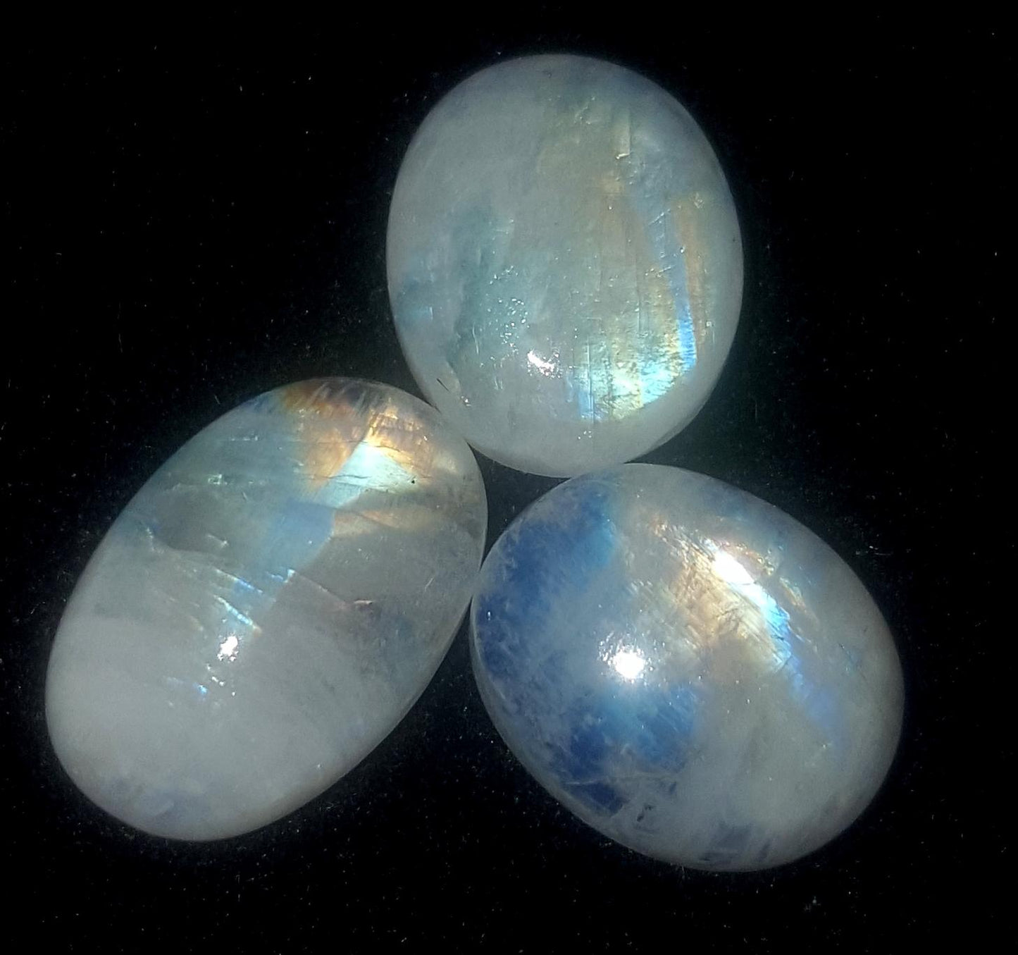 Moonstone, Natural Rainbow Moonstone, Oval Blue Flashy Gemstone Lot, 29.80 Carat, Size-9x13.5x4.5mm To 11x16.5x6mm, Gift For Her, Pc-3