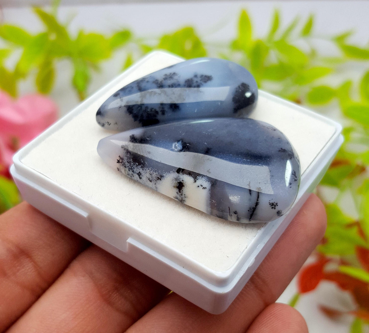 Natural Dendrite Opal Pear Cabochon Gemstone Lot, 92.75 Carat, Size-39x24x7mm To 35x19x8mm, Gift For Her, Pc-2