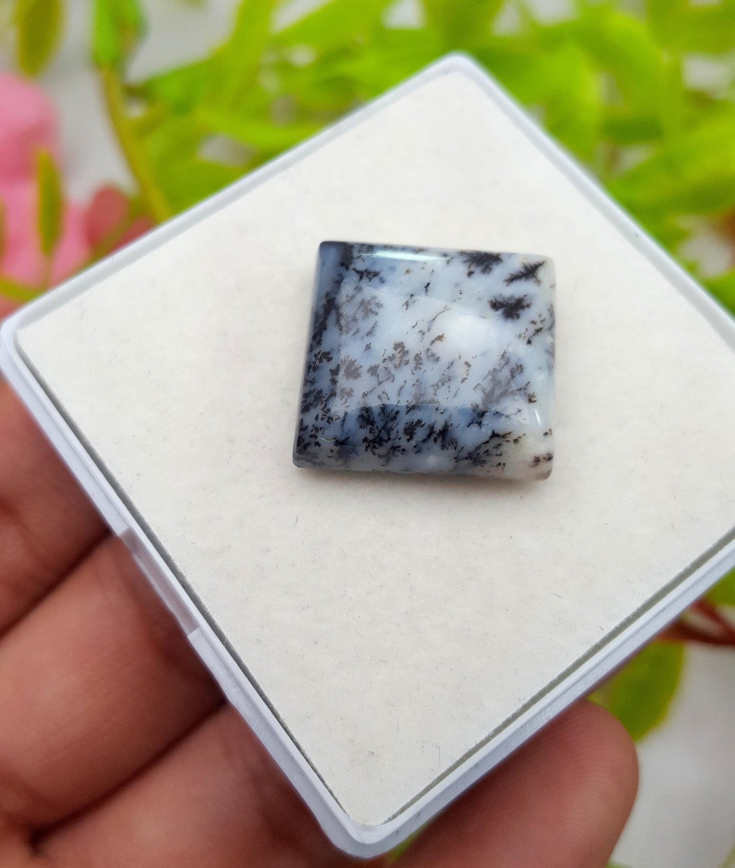 Natural Dendrite Opal Square Shape Cabochon Loose Gemstone, 22.40 Carat, Size-19x18x7mm, Gift For Her, Pc-1