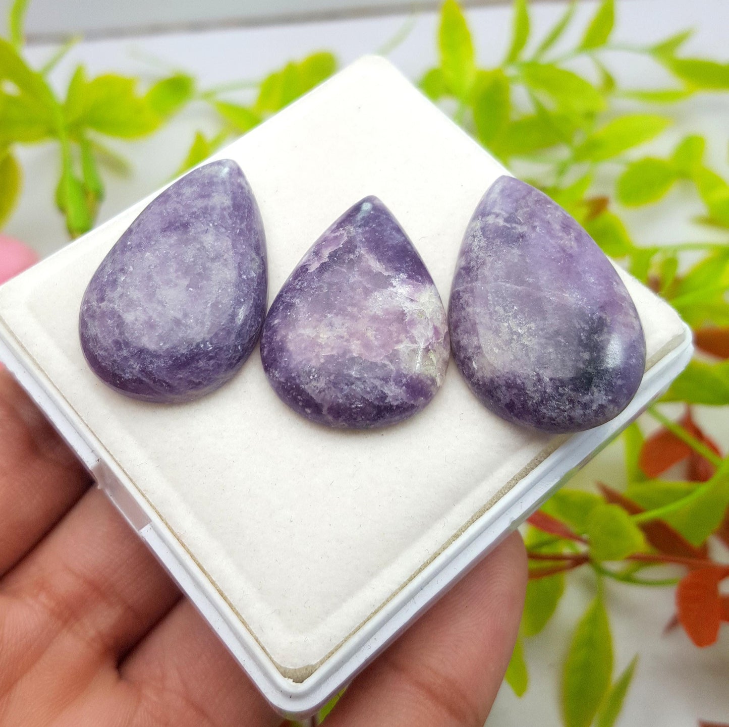 Lepidolite, Natural Lepidolite, Pear Cabochon Gemstone Lot, 91.40 Carat, Size-32x22x6mm Gift For Her, PC-3