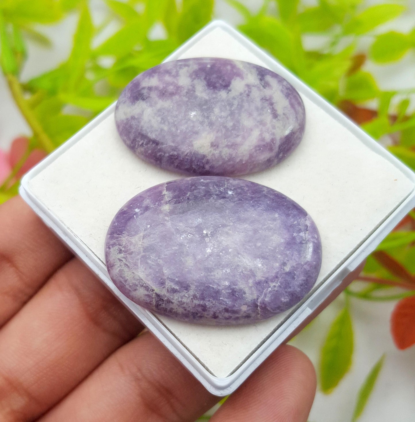 Natural Lepidolite, Oval Cabochon Gemstone Lot, 76.30 Carat, Size-34x25x5mm To 33x23x5mm, Gift For Her, PC-2