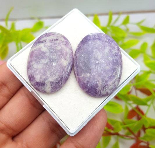 Natural Lepidolite, Oval Cabochon Gemstone Lot, 76.30 Carat, Size-34x25x5mm To 33x23x5mm, Gift For Her, PC-2