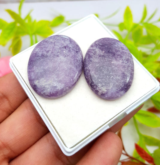 Natural Lepidolite, Oval Cabochon Gemstone Lot, 75.50 Carat, Size-32x24x5mm To 30x22x5mm, Gift For Her, PC-2