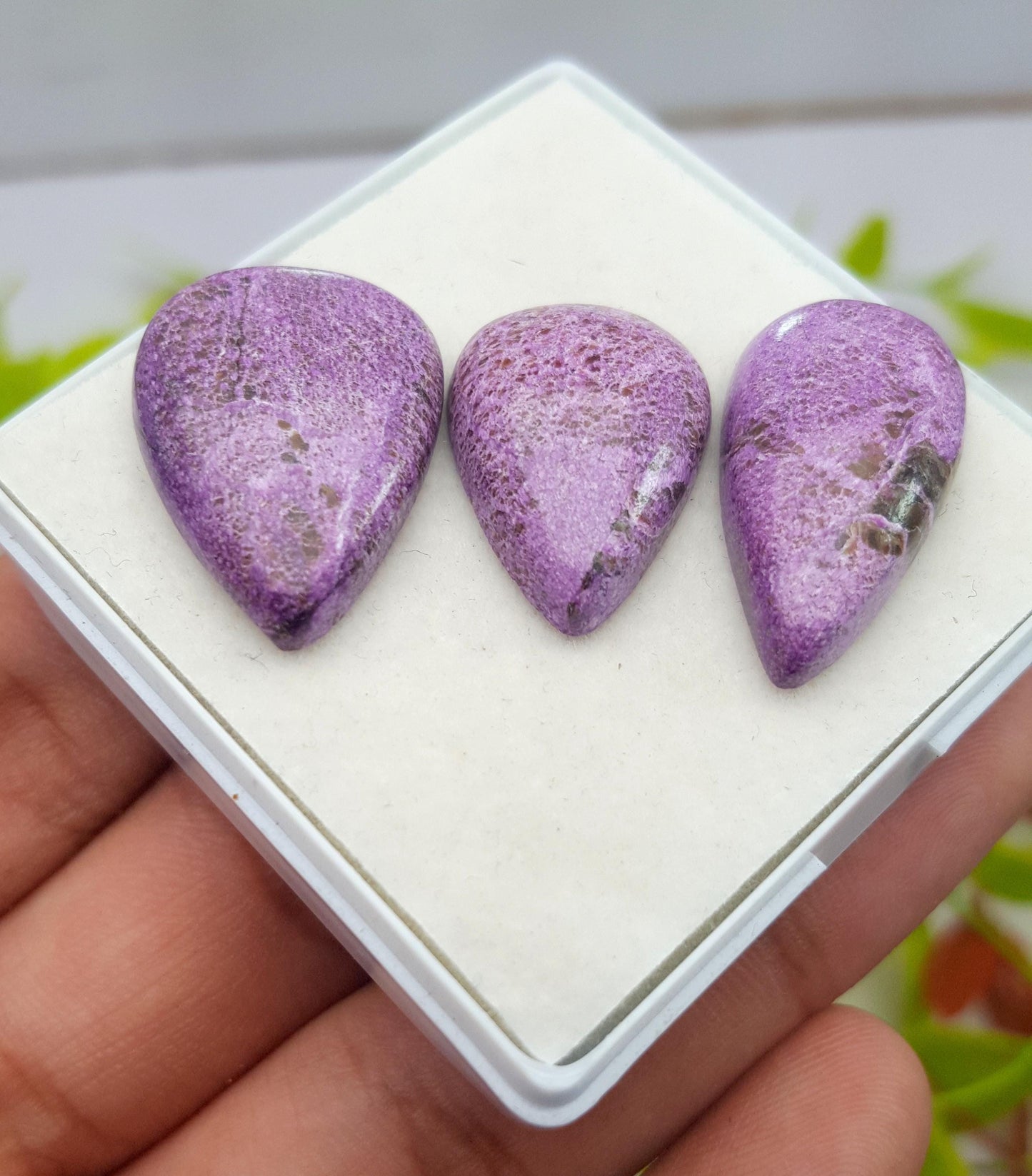 Purpurite, Natural Purpurite, Pear Smooth Cabochon Gemstone Lot, 35.15 Carat, Size-25x13x5mm To 21x15x5mm, Gift For Her, PC-3