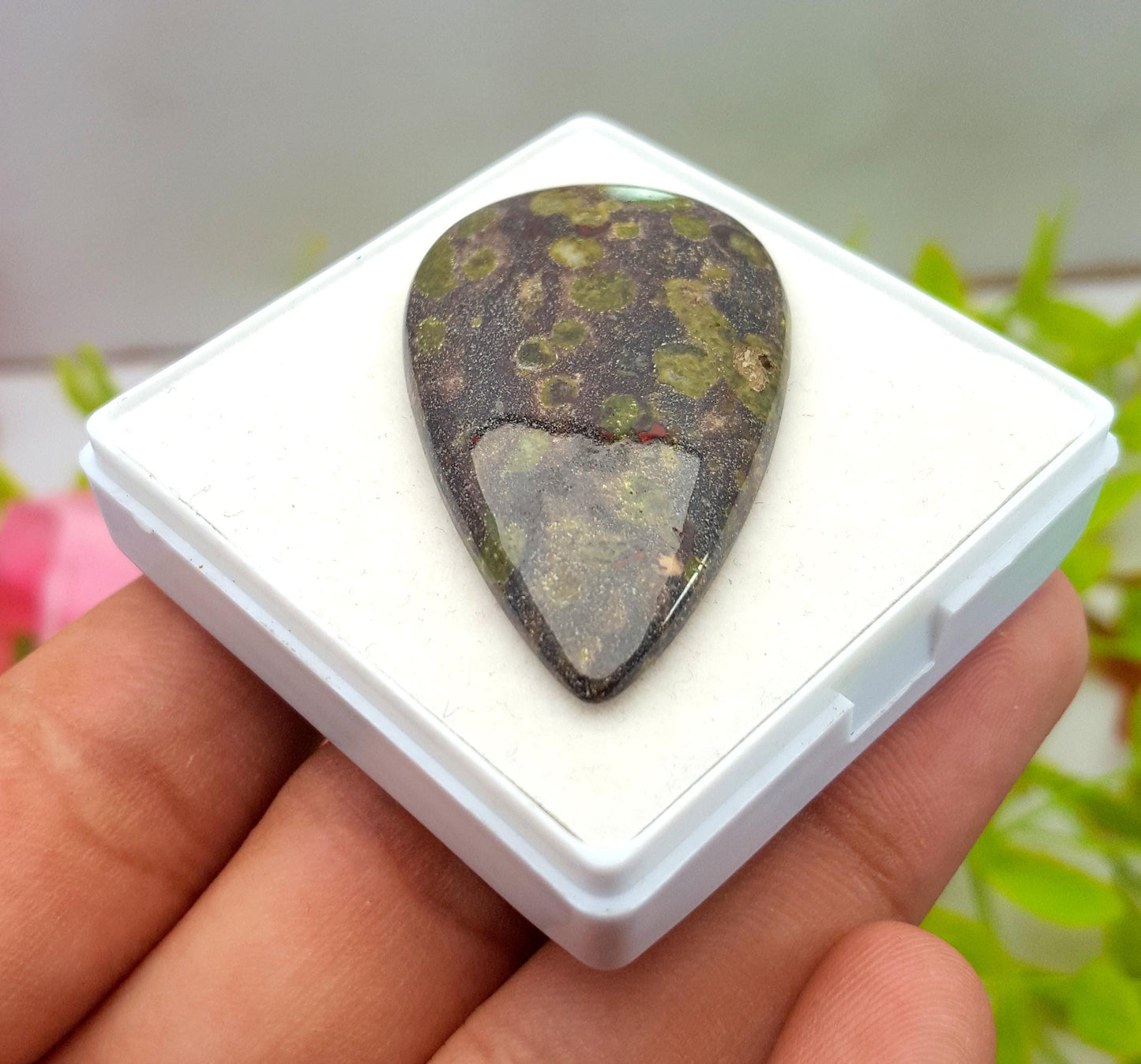 Natural Dragon Blood Jasper, Pear Shape Cabochon Loose Gemstone, 46.70 Carat, Size-38x23x5mm, Gift For Her, PC-1