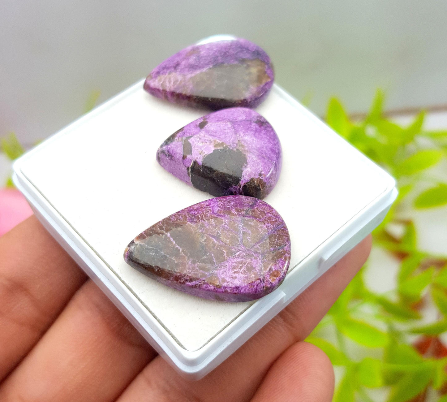 Natural Purpurite, Pear Shape Cabochon Gemstone Lot, 46.50 Carat, Size-26x18x5mm To 22x19x5mm, Gift For Her, PC-3