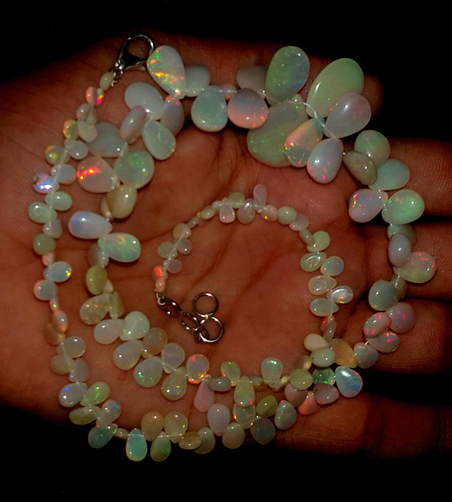 AAA+ Opal, Natural Ethiopian Top Fire Opal Gemstone Drops Necklace 18'' inches , 63.25 Carat, Size-4.5x12mm, Gift For Her, PC-1