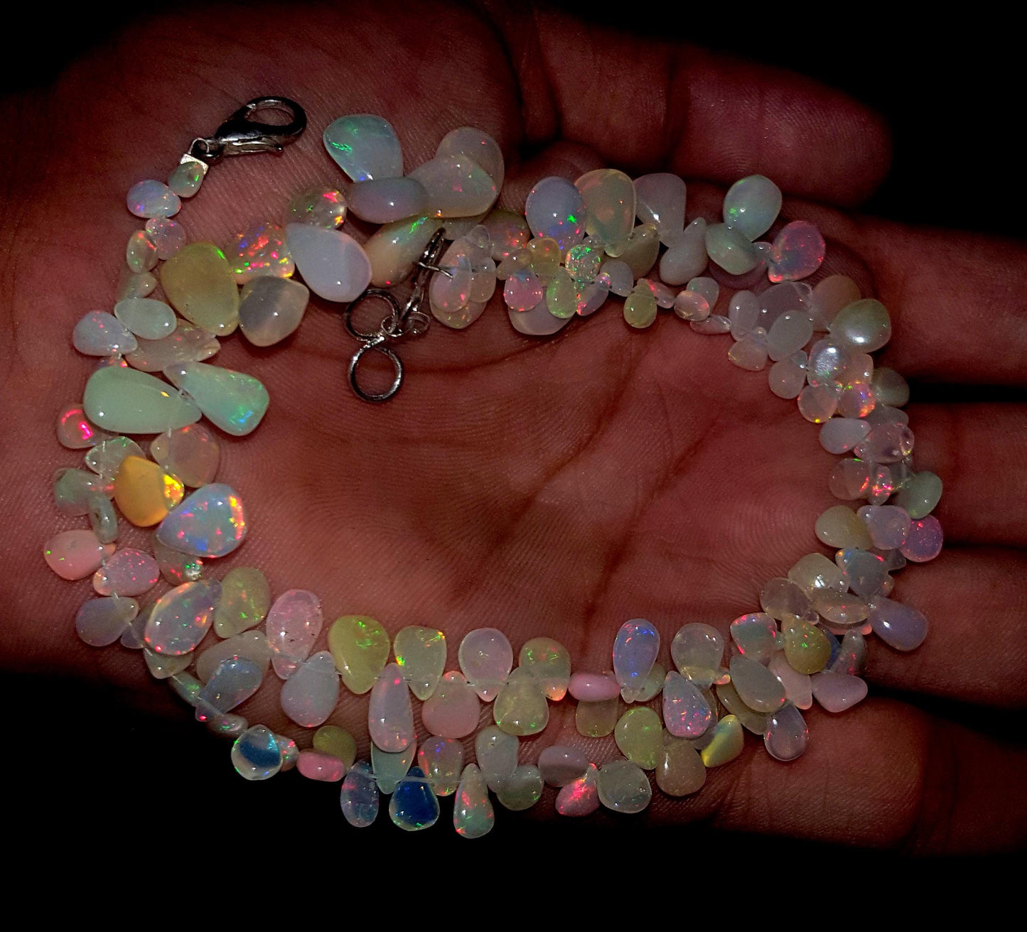 AAA+ Opal, Natural Ethiopian Top Fire Opal Gemstone Drops Necklace 18'' inches , 64.30 Carat, Size-5x13mm, Gift For Her, PC-1