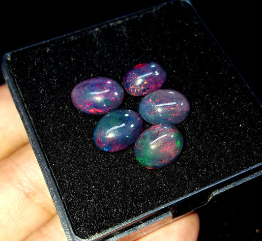 Natural Black Ethiopian Opal, Oval Cabochon Gemstone Lot, 11.70 Carat, Size-12x9x5mm To 11x8x4mm, Gift For Her, PC-5