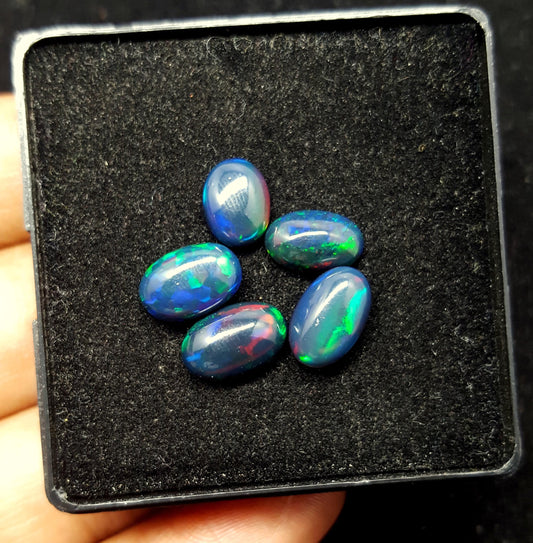 Opal, Natural Black Ethiopian Opal, Oval Cabochon Gemstone Lot, 7.00 Carat, Size-11.5x7.5x4mm To 7x9x3mm, Gift For Her, PC-5