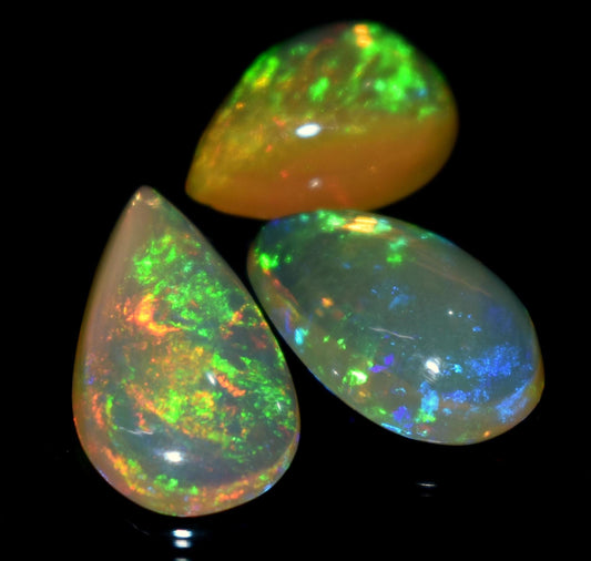 Rare & Natural Ethiopian Opal, Pear Welo Fire Cabochon Gemstone Lot, 7.40 Carat, Size-16x9mm To 12x9mm, Gift For Her, PC-3