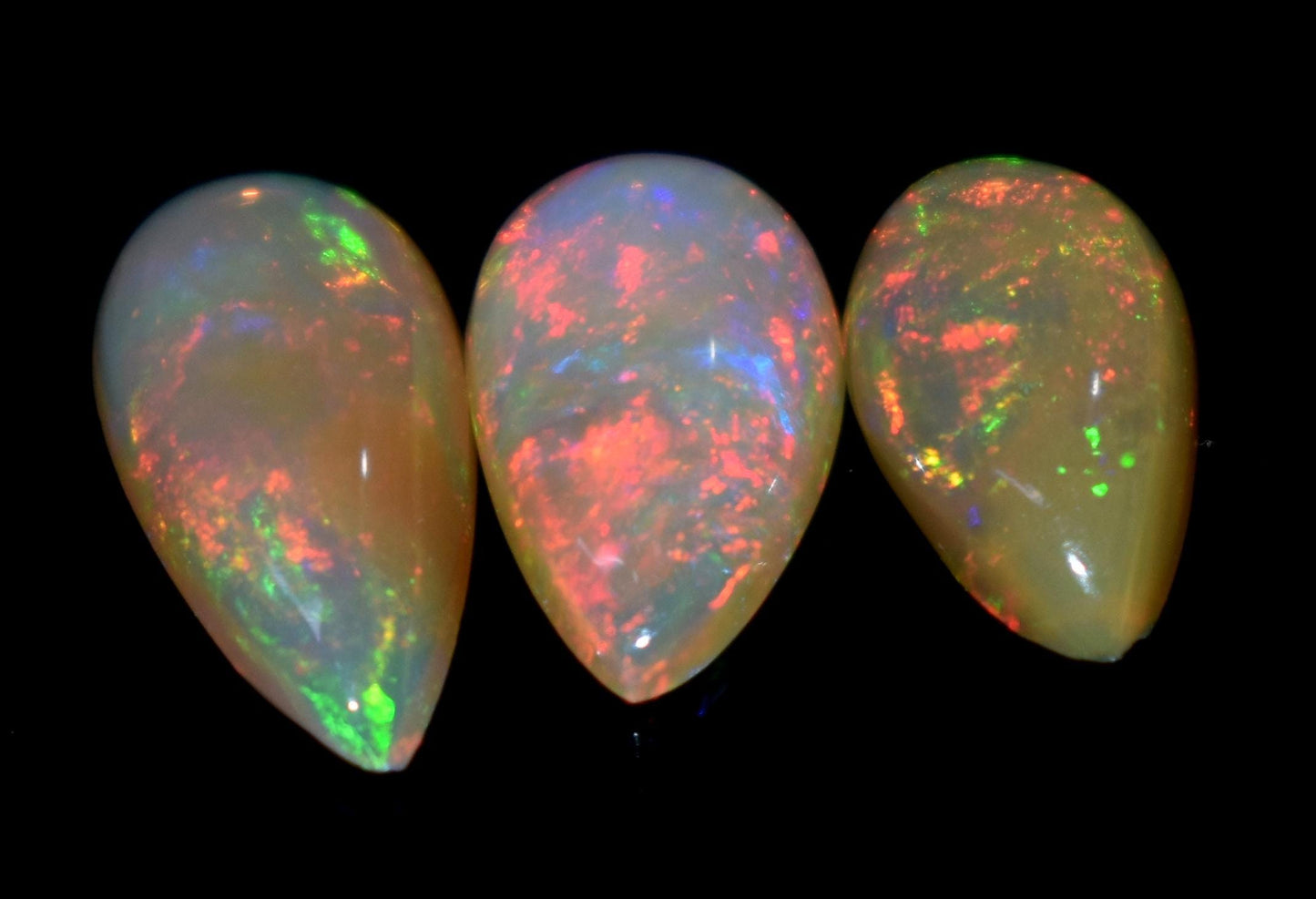 Opal, Natural Ethiopian Opal, Pear Welo Fire Cabochon Gemstone Lot, 4.35 Carat, Size-15x7mm To 12x7mm, Gift For Her, PC-3