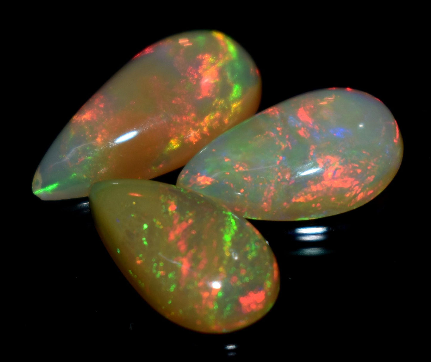 Opal, Natural Ethiopian Opal, Pear Welo Fire Cabochon Gemstone Lot, 4.35 Carat, Size-15x7mm To 12x7mm, Gift For Her, PC-3