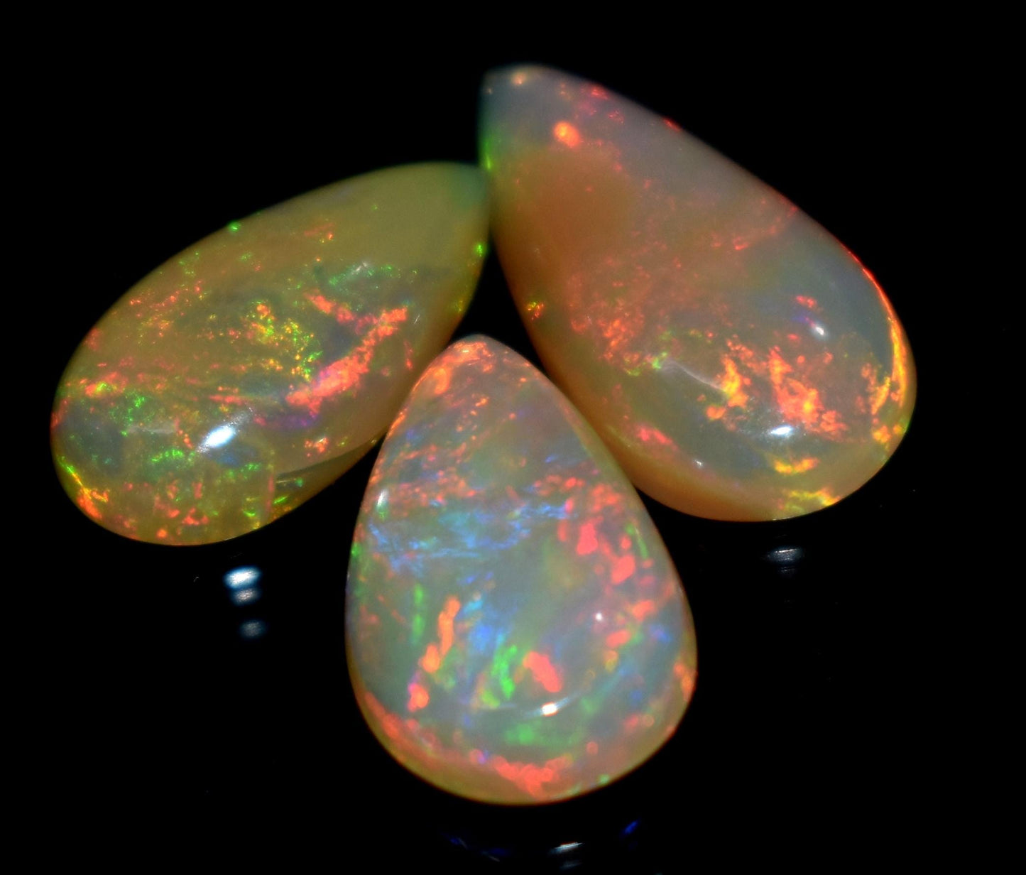 Opal, Natural Ethiopian Opal, Pear Welo Fire Cabochon Gemstone Lot, 4.35 Carat, Size-15x7mm To 12x7mm, Gift For Her, PC-3