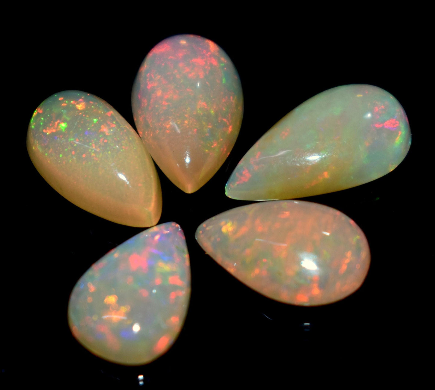 Natural Ethiopian Opal, Pear Welo Fire Cabochon Gemstone Lot, 9.55 Carat, Size-15x8mm To 12x8mm, Gift For Her, PC-5