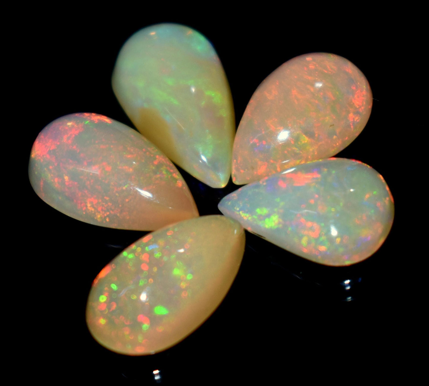 Natural Ethiopian Opal, Pear Welo Fire Cabochon Gemstone Lot, 9.55 Carat, Size-15x8mm To 12x8mm, Gift For Her, PC-5