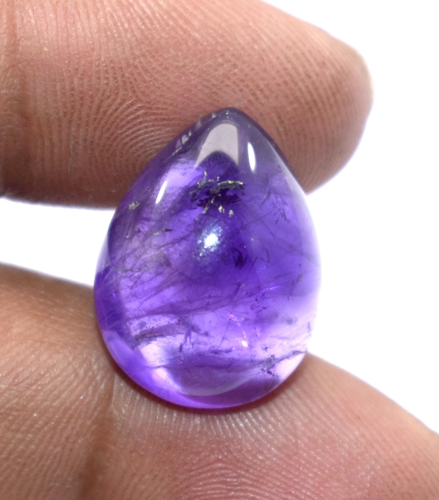 Amethyst, Natural Purple Amethyst, Pear Cabochon Loose Gemstone, 15.10 Carat, Size-15x19x8.5mm, Gift For Her,