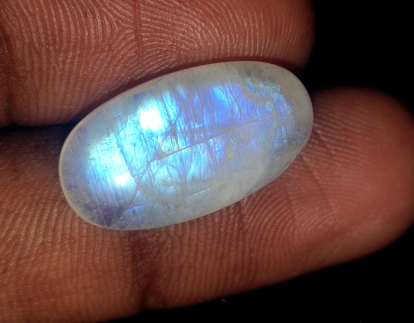 Moonstone, Natural Rainbow Moonstone, Oval Blue Flashy Loose Gemstone, 12.50 Carat, Size-11.5x21x6mm, Gift For Her,