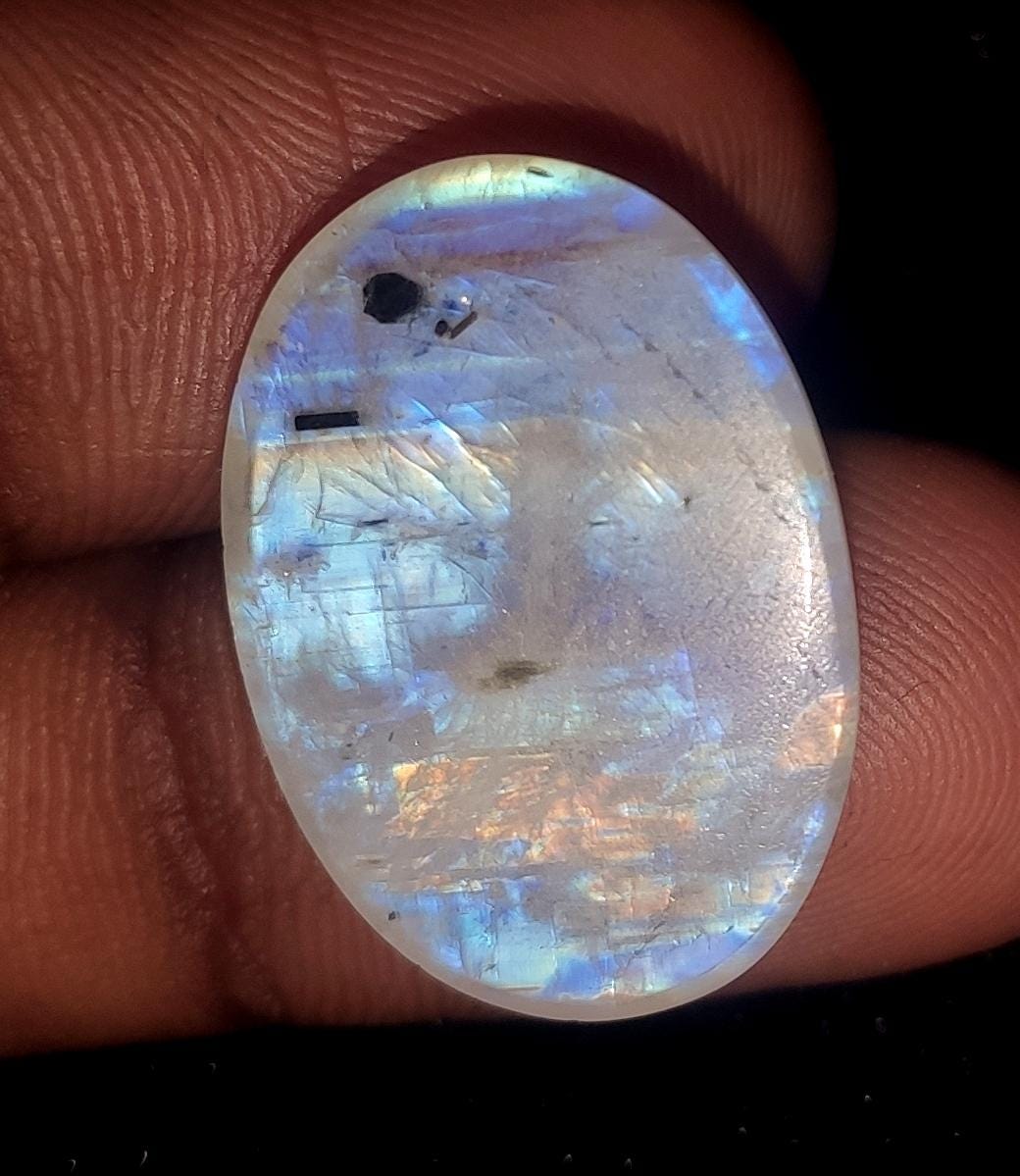 Moonstone, Natural Rainbow Moonstone, Oval Blue Flashy Loose Gemstone, 17.05  Carat, Size-16.5x23x5mm, Gift For Her, Pc-1