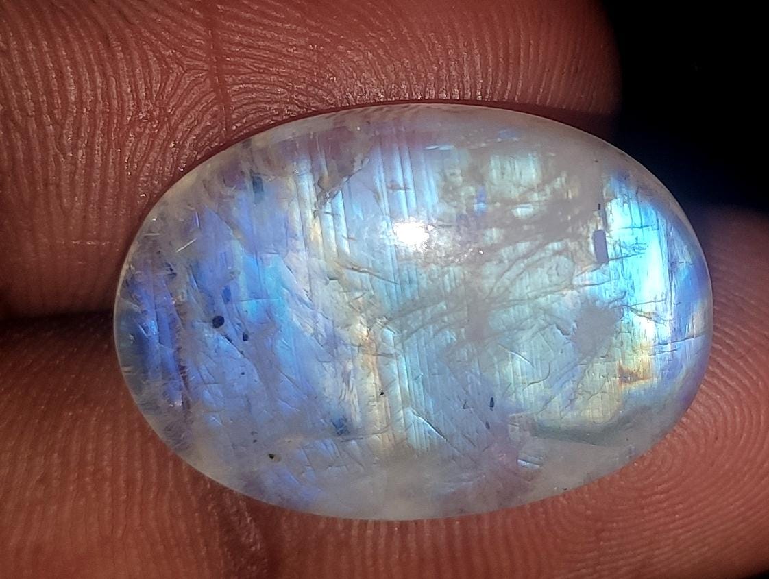 Moonstone, Natural Rainbow Moonstone, Oval Blue Flashy Loose Gemstone, 17.05  Carat, Size-16.5x23x5mm, Gift For Her, Pc-1