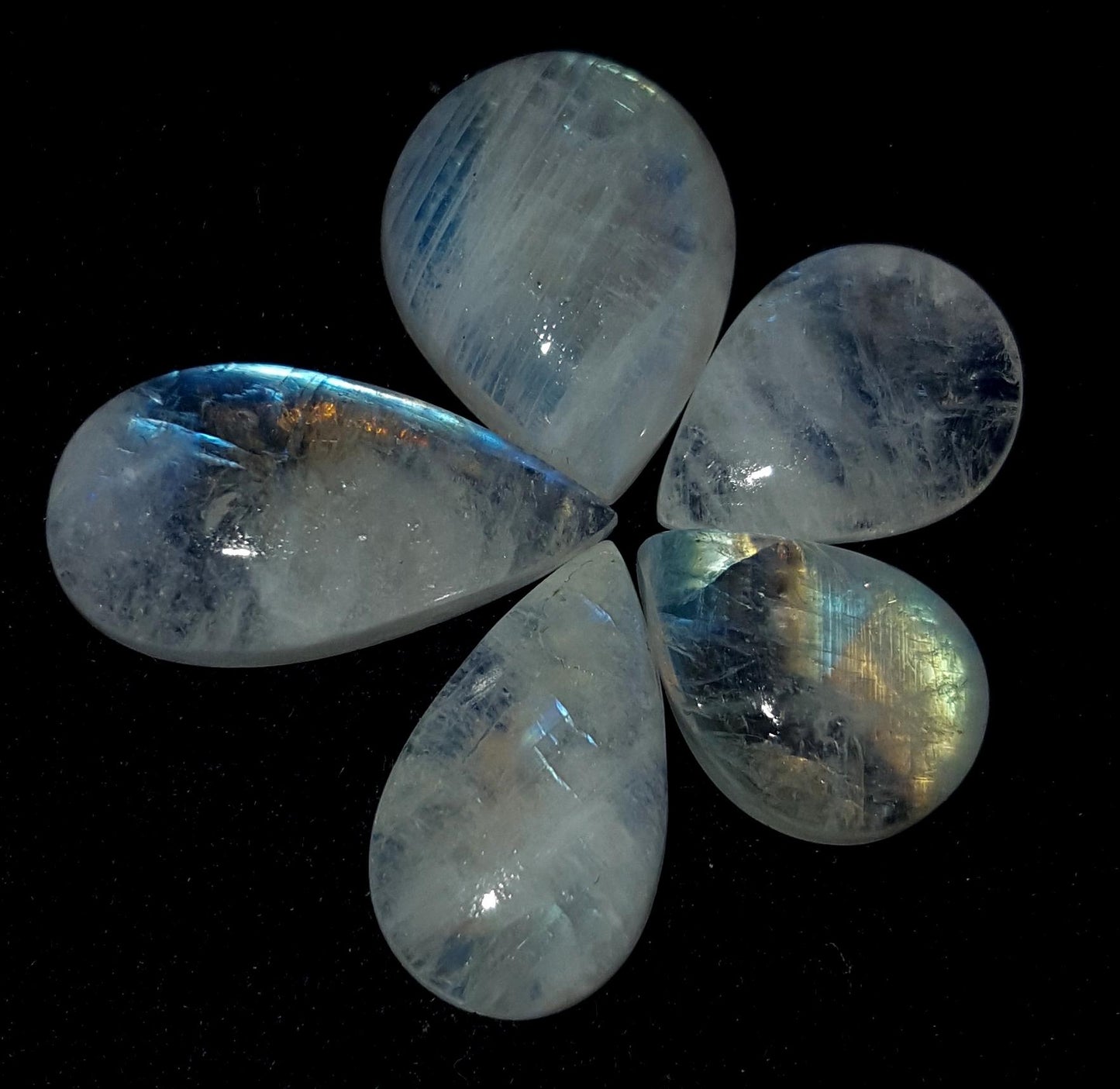 Moonstone, Natural Rainbow Moonstone, Pear Blue Flashy Gemstone Lot, 34.90 Carat, Size-10.5x14x5mm To 11x20.5x6mm , Gift For Her, Pc-5