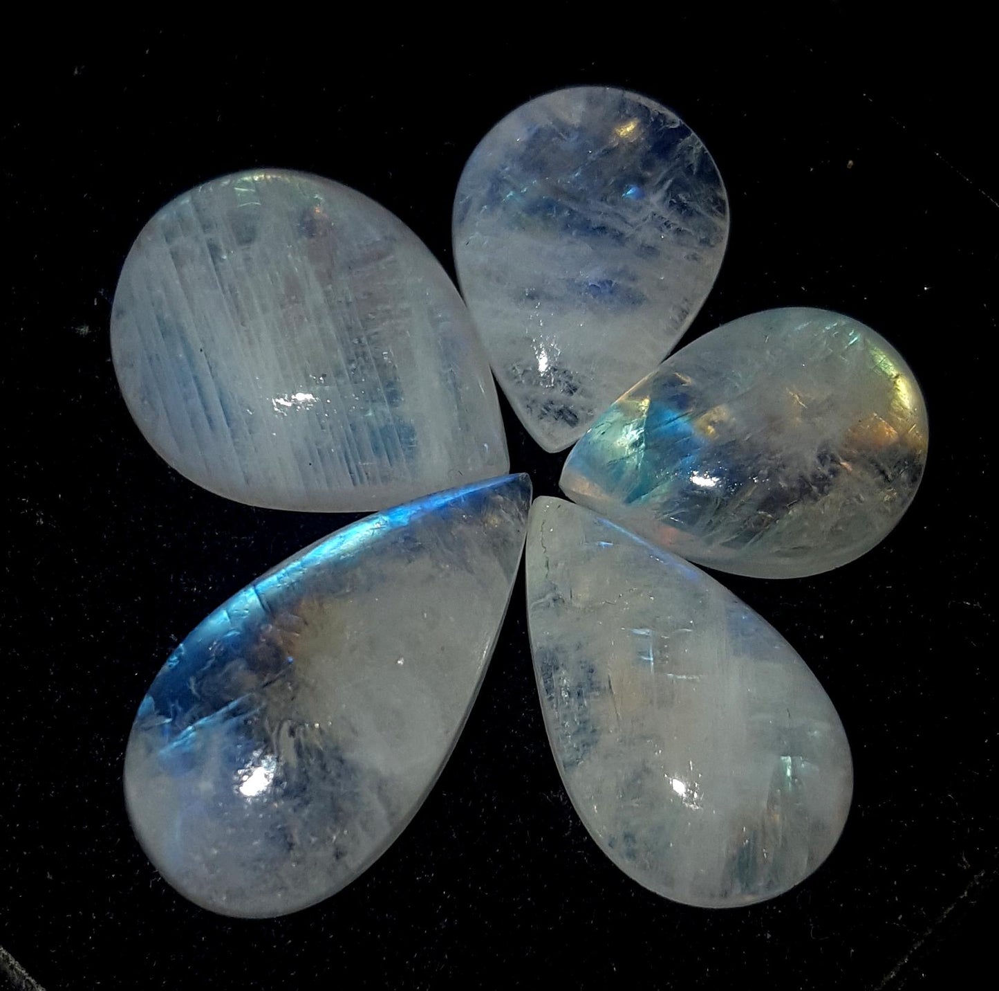 Moonstone, Natural Rainbow Moonstone, Pear Blue Flashy Gemstone Lot, 34.90 Carat, Size-10.5x14x5mm To 11x20.5x6mm , Gift For Her, Pc-5