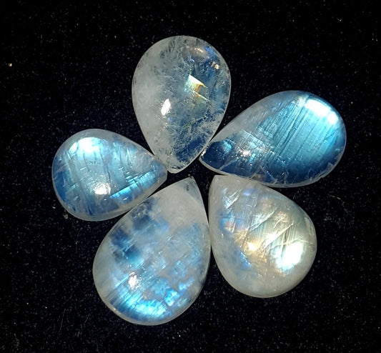 Moonstone, Natural Rainbow Moonstone, Pear Blue Flashy Gemstone Lot, 21.10 Carat, Size-9x11x4.5mm To 10.5x15x5mm, Gift For Her, Pc-5