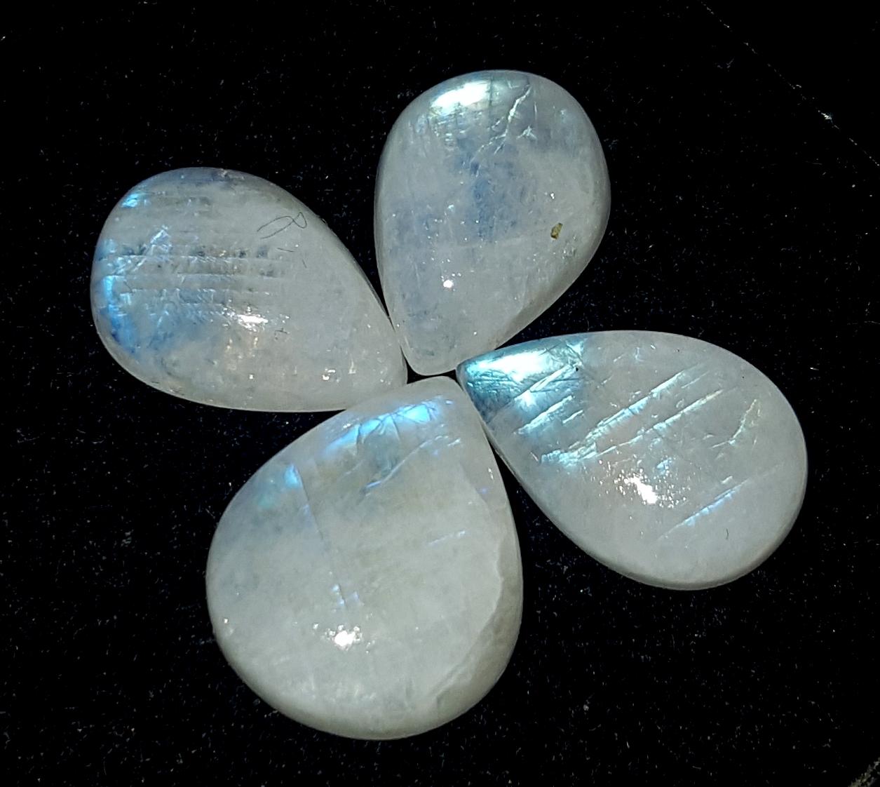 Moonstone, Natural Rainbow Moonstone, Pear Blue Flashy Gemstone Lot, 25.80 Carat, Size-10x13.5x6mm To 13x15.5x6mm Gift For Her, Pc-4