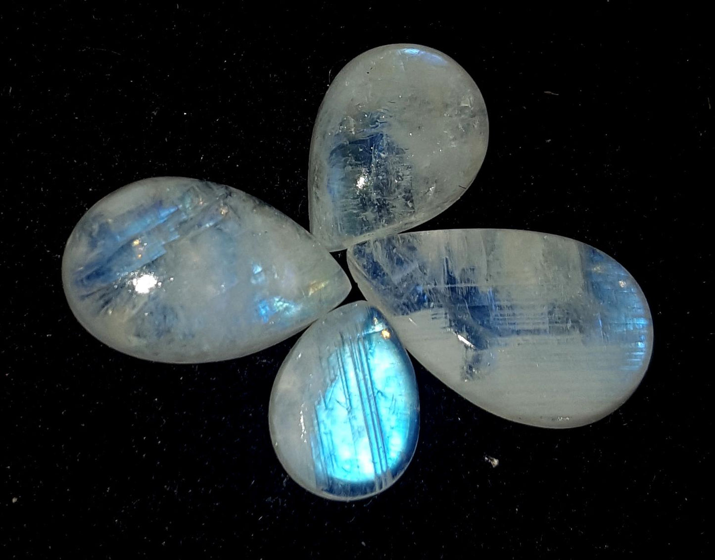 Moonstone, Natural Rainbow Moonstone, Pear Blue Flashy Gemstone Lot, 21.50 Carat, Size-11x8x4mm To 18x11x4.4mm  Gift For Her, Pc-4