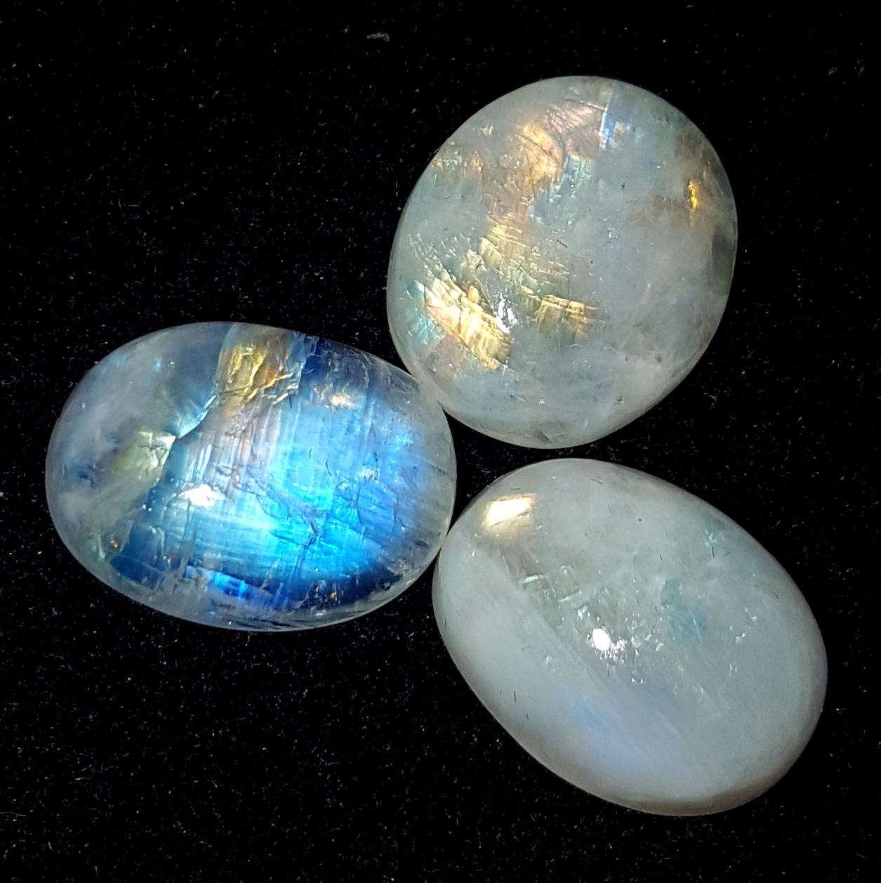 Moonstone, Natural Rainbow Moonstone, Oval Blue Flashy Gemstone Lot, 31.80 Carat, Size-12x16x8mm To 13x15x6mm, Gift For Her, Pc-3