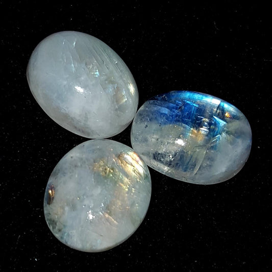 Moonstone, Natural Rainbow Moonstone, Oval Blue Flashy Gemstone Lot, 31.80 Carat, Size-12x16x8mm To 13x15x6mm, Gift For Her, Pc-3