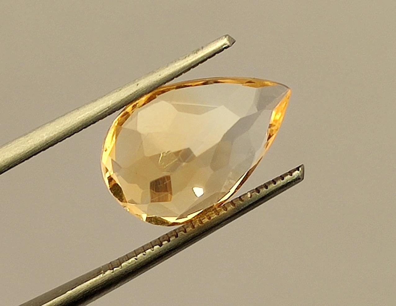 AAA+ Citrine, Natural Brazilian Yellow Citrine, Pear Faceted Loose Gemstone, 4.25 Carat, Size-13.5x9x6mm, Gift For Her,