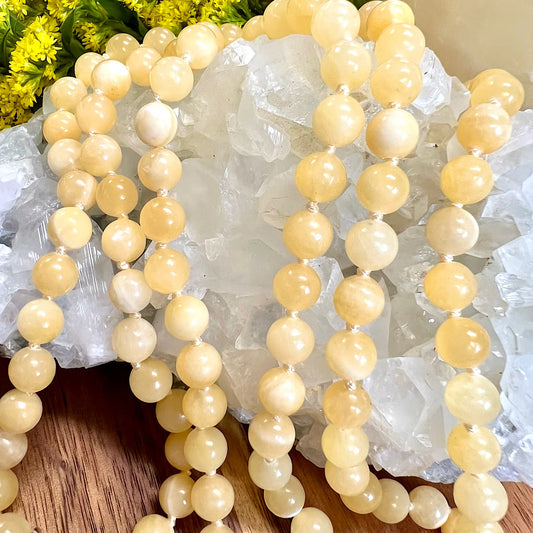 Yellow Calcite Crystal Mala for Chakra Healing 8 MM
