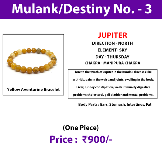 Crystal for Mulank 3| Crystal For Destiny Number 3 | Yellow Aventurine Bracelet