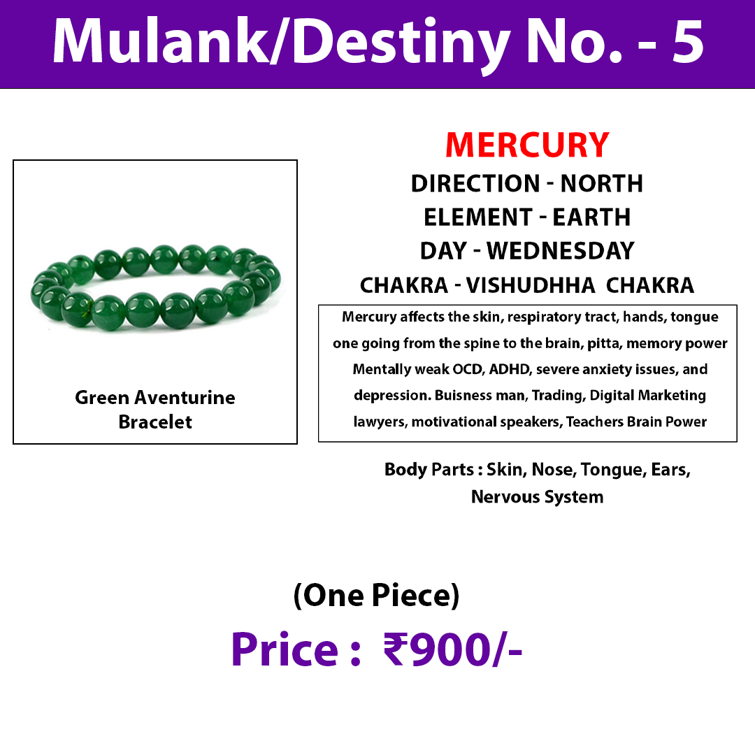 Crystal for Mulank 5 | Crystal For Destiny Number 5 | Green Aventurine Bracelet