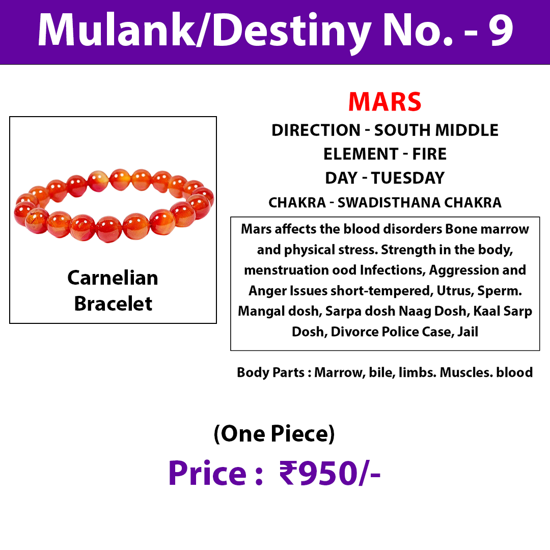 Crystal for Mulank 9 | Crystal For Destiny Number 9 | Carnelian Bracelet