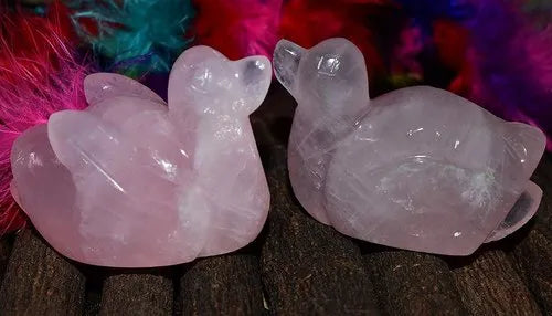 Natural Rose Quartz Duck pair {Weight- 200 Gram}