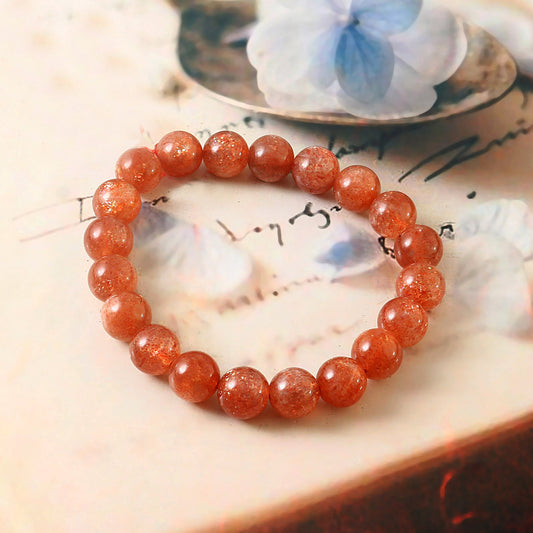 Sunstone Beaded Bracelet - Natural Stone Stretch Bracelet- Crystal Yoga Bracelet