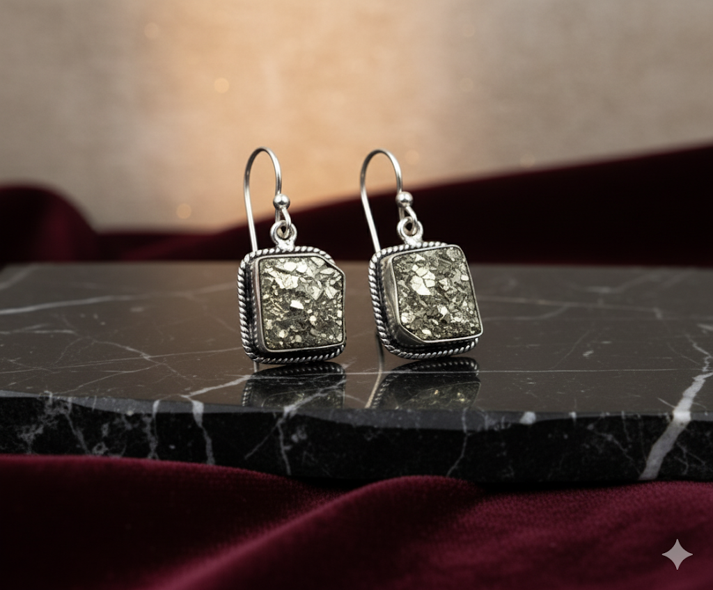 Natural Pyrite Earrings | Handmade Crystal Healing Jewelry