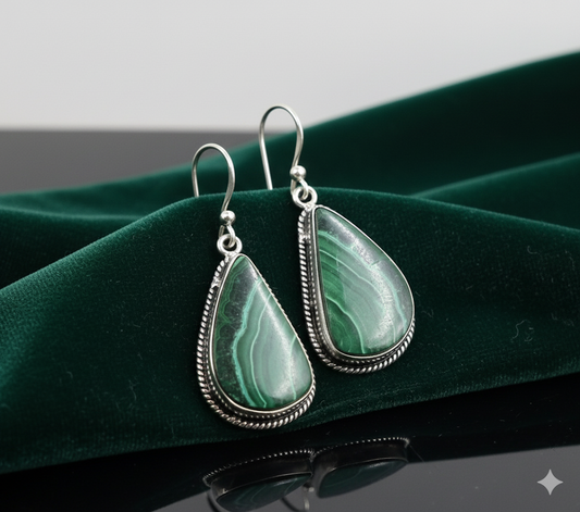 Green Malachite Stone Earrings | Energy & Protection Jewelry