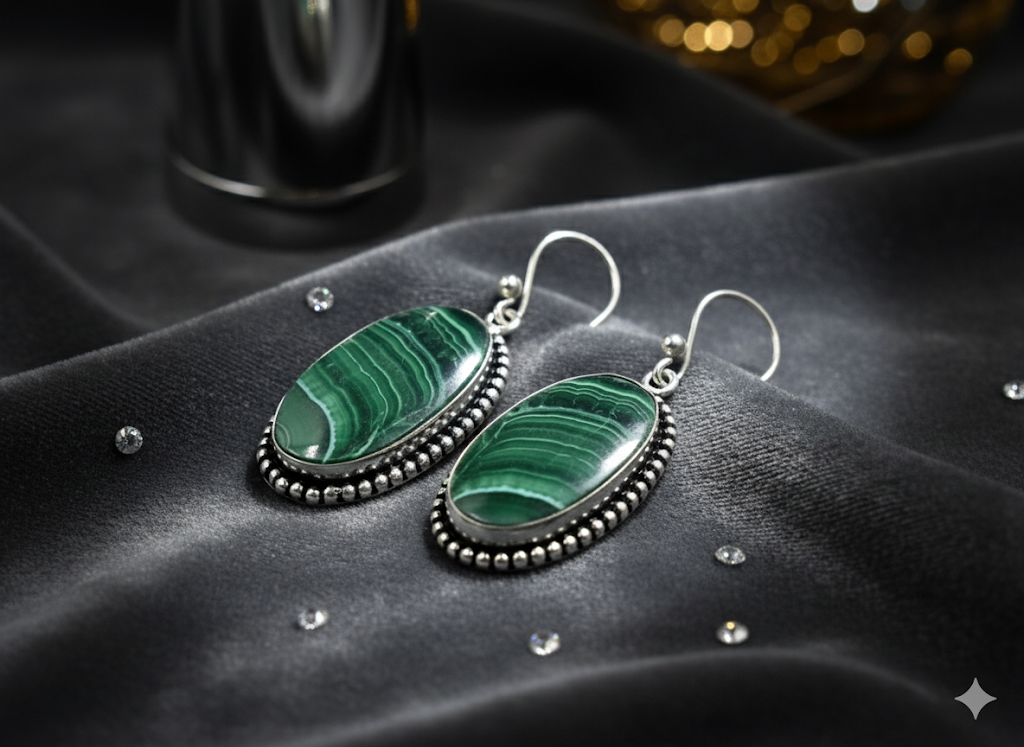 Natural Malachite Earrings | Handmade Crystal Healing Jewelry