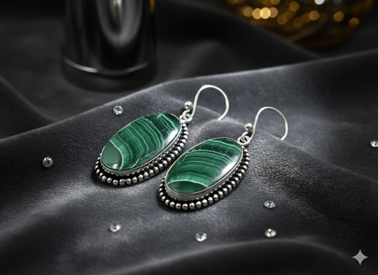 Natural Malachite Earrings | Handmade Crystal Healing Jewelry