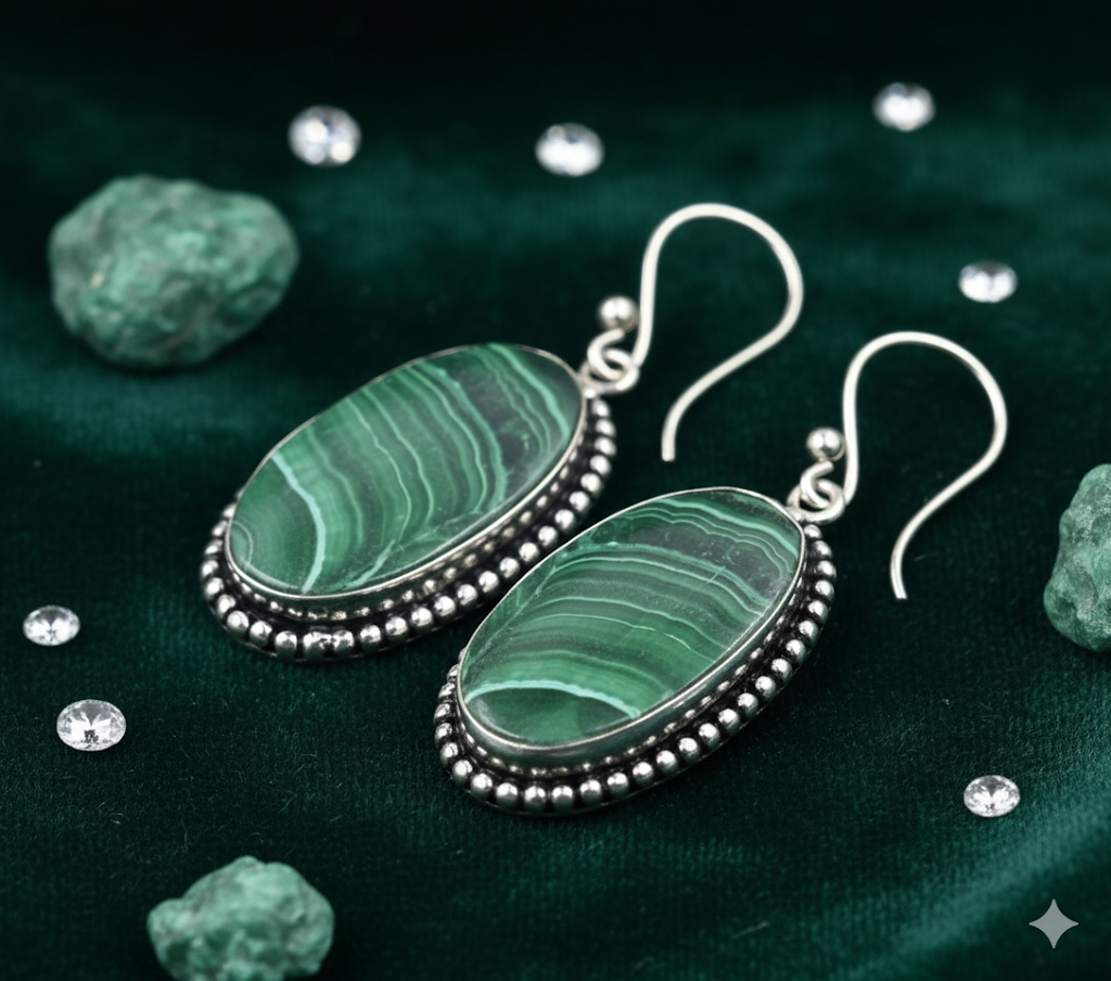 Natural Malachite Earrings | Handmade Crystal Healing Jewelry
