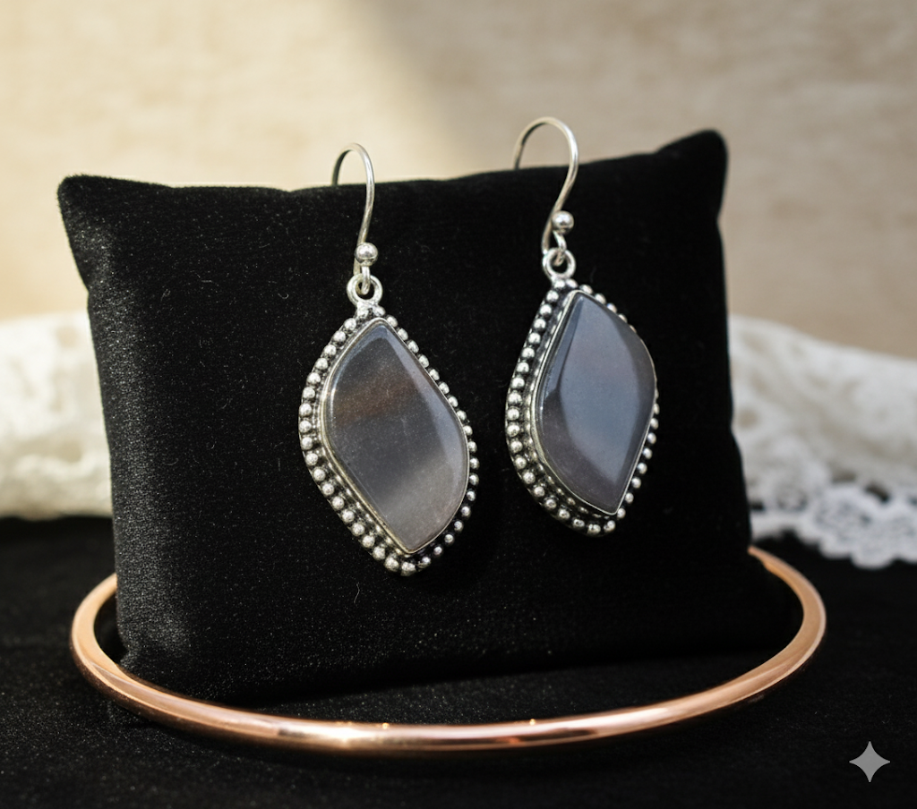 Natural Sulemani Hakik Earrings – Handcrafted Black Agate Jewelry.