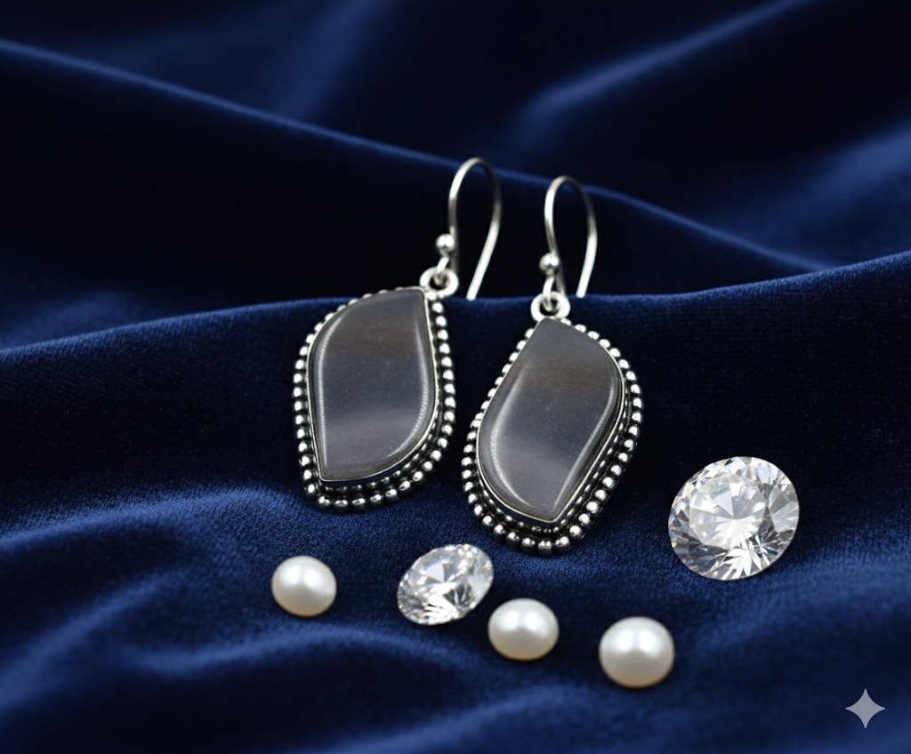 Natural Sulemani Hakik Earrings – Handcrafted Black Agate Jewelry.