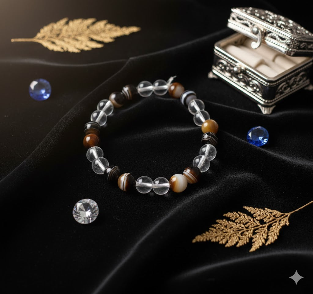 Hakik & Clear Crystal Bead Bracelet – Adjustable Spiritual Jewelry