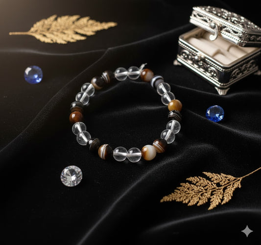 Hakik & Clear Crystal Bead Bracelet – Adjustable Spiritual Jewelry