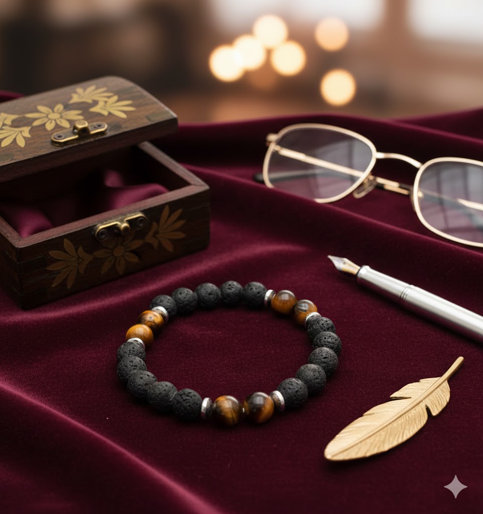 Lava Stone And Tiger Eye Bead Adjustable Bracelet